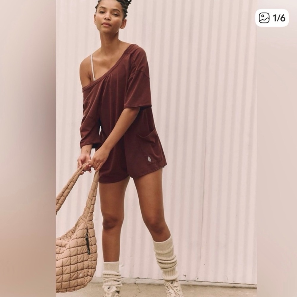 Free people hot shot tee romper chocolate( new with and without tag)
